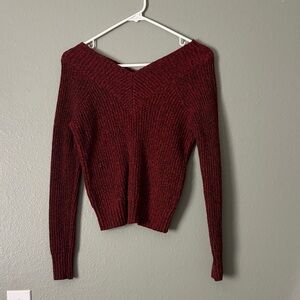 Poof! Off-the-Shoulder Burgundy Sweater